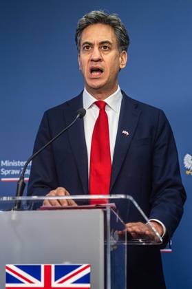 October 13, 2026, Warsaw, Mazovia, Poland: The Foreign Secretary of the United Kingdom, Ed Miliband, speaks during the press conference..Foreign Secretary of the United Kingdom of Great Britain and Northern Ireland visits the Ministry of Foreign Affairs in Warsaw, Poland for a meeting with the Republic of Poland s Foreign Minister, Radoslaw Sikorski. During the subsequent press conference, the ministers discussed their countries ongoing cooperation in foreign policy issues, including supporting Ukraine in the war Russia is waging against it. Miliband also spoke of the ties his family has to Poland. Afterwards, the ministers travel to the second day of the Warsaw Security Forum. Warsaw Poland - ZUMAs197 20261013_aaa_s197_024 Copyright: xNeilxMiltonx