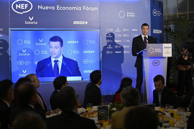 Vox leader Abascal and RN chief Bardella attend Forum Europa in Madrid MADRID, SPAIN - OCTOBER 13: President of France s far-right National Rally (Rassemblement National - RN) party Jordan Bardella speaks during the Forum Europa session in Madrid, Spain, on October 13, 2026. Burak Akbulut Anadolu Madrid Spain. Editorial use only. Please get in touch for any other usage.  Copyright: x2026xAnadoluxBurakxAkbulutx