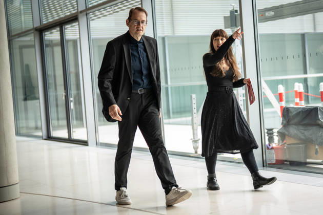 Heidi Reichinnek, chair of the Die Linke parliamentary caucus in the German Bundestag, with her co-chair Sören Pellmann; press statement by the Die Linke parliamentary caucus, German Bundestag, Berlin, Berlin, Germany, Bundestag