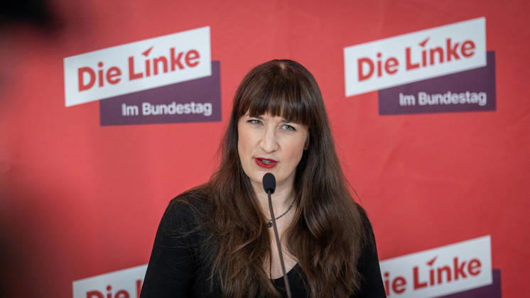 Heidi Reichinnek, Chair of the Die Linke Parliamentary Caucus in the German Bundestag; Press Statement by the Die Linke Parliamentary Caucus, German Bundestag, Berlin, Berlin, Germany, Bundestag