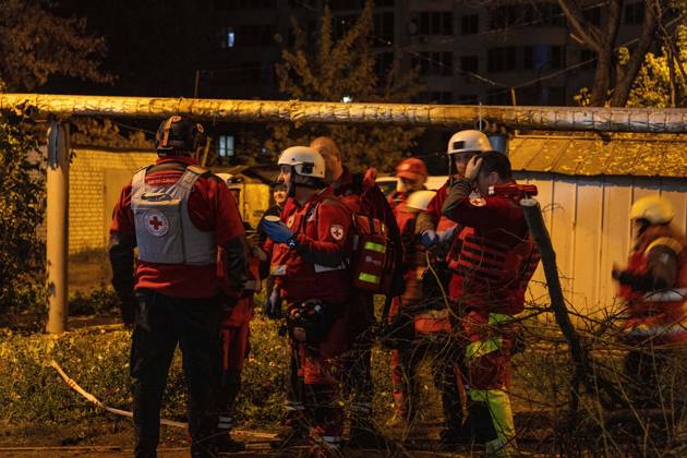 October 13, 2026, Kharkiv, Ukraine: KHARKIV, UKRAINE, OCTOBER 12, 2026: A Russian strike destroyed a section of a four-story residential building in the Kholodnohirskyi District of Kharkiv, Ukraine, on the evening of October 12. Authorities said Russian forces used Banderol-type missiles in the attack. Rescuers recovered the bodies of three people, and search operations continued. Kharkiv Ukraine - ZUMAq101 20261013_zna_q101_039 Copyright: xAndrewxClingx