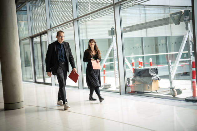 Heidi Reichinnek, chair of the Die Linke parliamentary caucus in the German Bundestag, with her co-chair Sören Pellmann; press statement by the Die Linke parliamentary caucus, German Bundestag, Berlin, Berlin, Germany, Bundestag