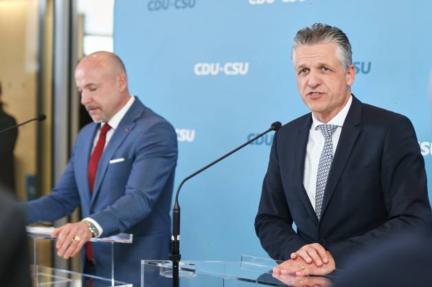 Berlin, Germany, October 13, 2026 German Bundestag Union Caucus Meeting CSU State Group Leader Alexander Hoffmann and CDU Caucus Leader Thorsten Frei Issue a Press Statement Copyright: xdtsxNachrichtenagenturx dts_138365