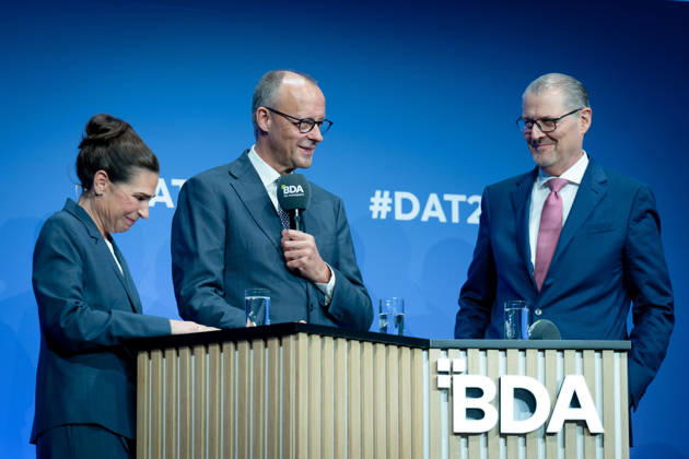 German Employers Day, bcc, Berlin Congress Center German Employers Day, bcc, Berlin Congress Center, Rainer Dulger, Employers Association President Friedrich Merz, Federal Chancellor Dagmar Rosenfeld Berlin Berlin GER