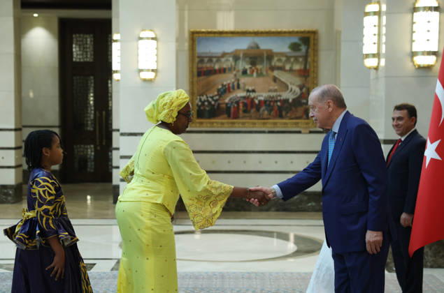 Turkish President Recep Tayyip Erdogan ANKARA, TURKIYE - OCTOBER 13: (----EDITORIAL USE ONLY - MANDATORY CREDIT - TURKISH PRESIDENCY MURAT KULA HANDOUT - NO MARKETING NO ADVERTISING CAMPAIGNS - DISTRIBUTED AS A SERVICE TO CLIENTS----) Ambassador of Mali to Turkiye, Oumarou Maiga introduces members of the embassy staff and his family members to Turkish President Recep Tayyip Erdogan after he presents the letter of credence at the Presidential Complex, in Ankara, Turkiye on October 13, 2026. TUR Presidency Murat Kula Anadolu Ankara Turkey. Editorial use only. Please get in touch for any other usage.  Copyright: x2026xAnadoluxTURxPresidency MuratxKulax