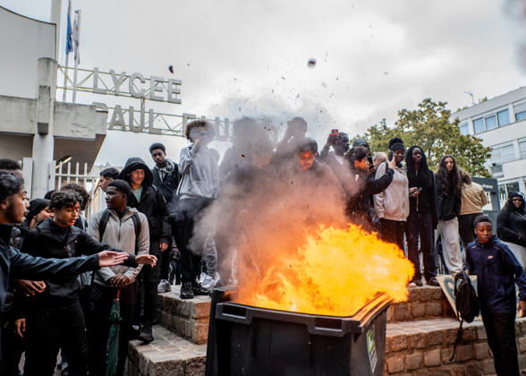 October 13, 2026, Saint-Denis, France: Sudent protesters at Paul-Eluard High School in Saint-Denis. The high school is at the center of the news as part of the fifth round of national student protests. The renowned Swedish environmental activist Greta Thunberg visited the High School in Saint-Denis this morning to offer her direct support to the protesting students. She denounced police violence against the young demonstrators. Saint-Denis France - ZUMAs287 20261013_zip_s287_014 Copyright: xSadakxSouicix