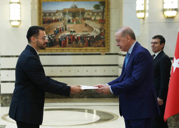 Turkish President Recep Tayyip Erdogan ANKARA, TURKIYE - OCTOBER 13: (----EDITORIAL USE ONLY - MANDATORY CREDIT - TURKISH PRESIDENCY MURAT KULA HANDOUT - NO MARKETING NO ADVERTISING CAMPAIGNS - DISTRIBUTED AS A SERVICE TO CLIENTS----) Turkish President Recep Tayyip Erdogan receives the credentials of El Salvador s Ambassador to Turkiye, Eduardo Alfonso G. Grande, during a ceremony at the Presidential Complex in Ankara, Turkiye on October 13, 2026. Tur Presidency Murat Kula Anadolu Ankara Turkey. Editorial use only. Please get in touch for any other usage.  Copyright: x2026xAnadoluxTurxPresidencyx xMuratxKulax
