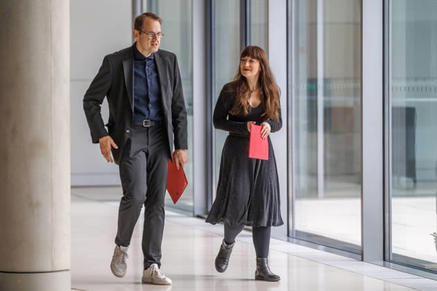 Statement by Die Linke: Heidi Reichinnek and Soeren Pellmann at a Die Linke press conference on October 13, 2026, in Berlin, Berlin, Berlin, Germany, Reichstag