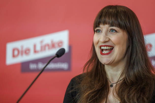 Statement by Die Linke: Heidi Reichinnek and Soeren Pellmann at a Die Linke press conference on October 13, 2026, in Berlin, Berlin, Germany, Reichstag