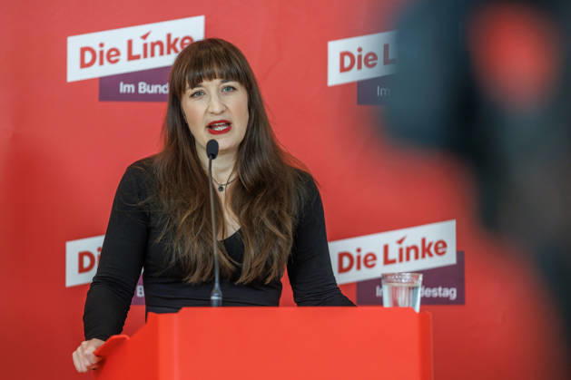 Statement by Die Linke: Heidi Reichinnek and Soeren Pellmann at a Die Linke press conference on October 13, 2026, in Berlin, Berlin, Berlin, Germany, Reichstag