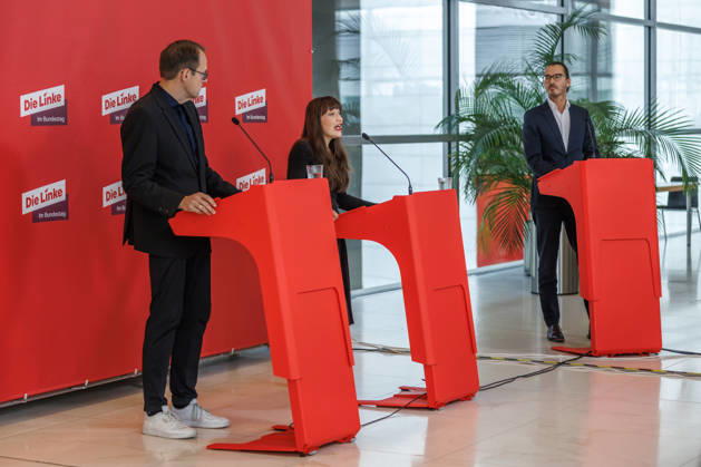 Statement by Die Linke: Heidi Reichinnek and Soeren Pellmann at a Die Linke press conference on October 13, 2026, in Berlin, Berlin, Berlin, Germany, Reichstag