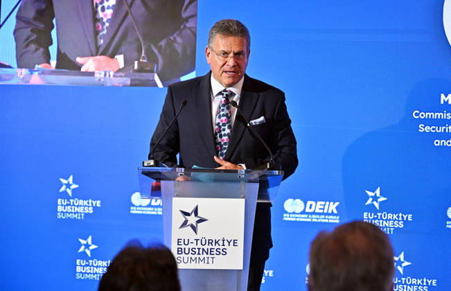 European Commission Member for Trade and Economic Security Maros Sefcovic BRUSSELS, BELGIUM - OCTOBER 13: European Commission Member for Trade and Economic Security Maros Sefcovic speaks at the EU-Turkiye Business Summit at the Egmont Palace in Brussels, Belgium on October 13, 2026. Dursun Aydemir Anadolu Brussels Belgium. Editorial use only. Please get in touch for any other usage.  Copyright: x2026xAnadoluxDursunxAydemirx