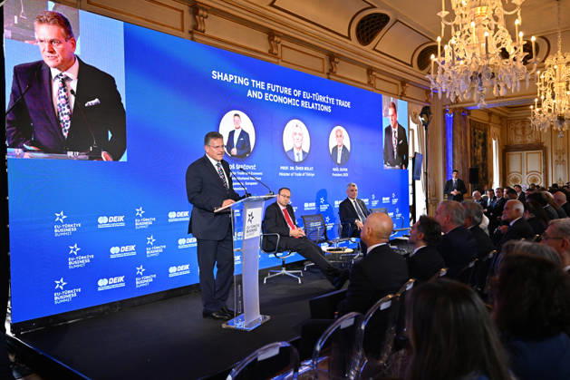 European Commission Member for Trade and Economic Security Maros Sefcovic BRUSSELS, BELGIUM - OCTOBER 13: European Commission Member for Trade and Economic Security Maros Sefcovic speaks at the EU-Turkiye Business Summit at the Egmont Palace in Brussels, Belgium on October 13, 2026. Dursun Aydemir Anadolu Brussels Belgium. Editorial use only. Please get in touch for any other usage.  Copyright: x2026xAnadoluxDursunxAydemirx