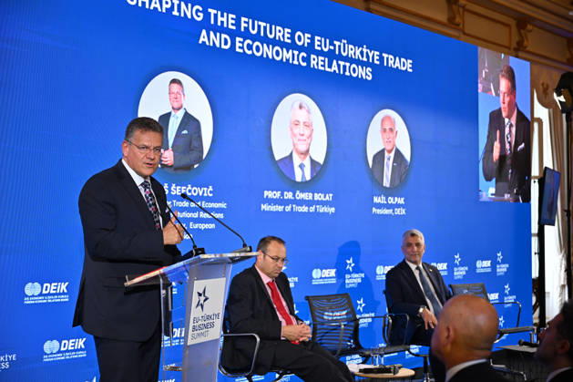 European Commission Member for Trade and Economic Security Maros Sefcovic BRUSSELS, BELGIUM - OCTOBER 13: European Commission Member for Trade and Economic Security Maros Sefcovic speaks at the EU-Turkiye Business Summit at the Egmont Palace in Brussels, Belgium on October 13, 2026. Dursun Aydemir Anadolu Brussels Belgium. Editorial use only. Please get in touch for any other usage.  Copyright: x2026xAnadoluxDursunxAydemirx
