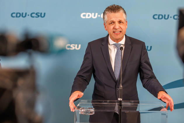 Statement before the CDU CSU parliamentary group meeting by Alexander Hoffmann, Deputy Chair of the CDU CSU parliamentary group in the Bundestag, and Thorsten Frei (CDU), Chair of the parliamentary group, speak during a statement before the parliamentary group meetings on October 13, 2026, in Berlin, Berlin, Berlin, Germany, Reichstag
