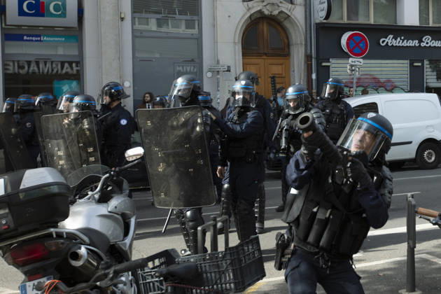 Student protest continues in Lyon LYON, FRANCE - OCTOBER 13: Police take security measures as students march during a demonstration over education funding in Lyon, France on October 13, 2026. Thousands of students and educational staff marched across the city as part of a nationwide day of strikes and school blockades demanding increased resources and structural reforms in national education. Laurent Vlad Anadolu Lyon France. Editorial use only. Please get in touch for any other usage.  Copyright: x2026xAnadoluxLaurentxVladx