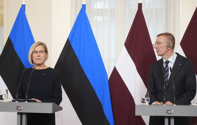 October 13, 2026, Riga, Vidzeme Region, Latvia: Latvian President EDGARS RINKEVICS and Estonian President ULLE MADISE attend press conference during her visit to Latvia Riga Latvia  - ZUMAk193 20261013_zip_k193_010 Copyright: xIntsxKalninsx