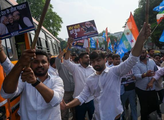October 13, 2026, New Delhi, India: NEW DELHI, INDIA, OCTOBER 12, 2026: Congress leaders Rahul Gandhi and Priyanka Gandhi Vadra take part in a protest march from Barakhamba Road towards the Supreme Court in New Delhi, demanding the resignation of Chief Election Commissioner Gyanesh Kumar over alleged irregularities in the Special Intensive Revision (SIR) of electoral rolls. The Election Commission denies wrongdoing. New Delhi India - ZUMAq101 20261013_zna_q101_105 Copyright: xVishalxKapoorx