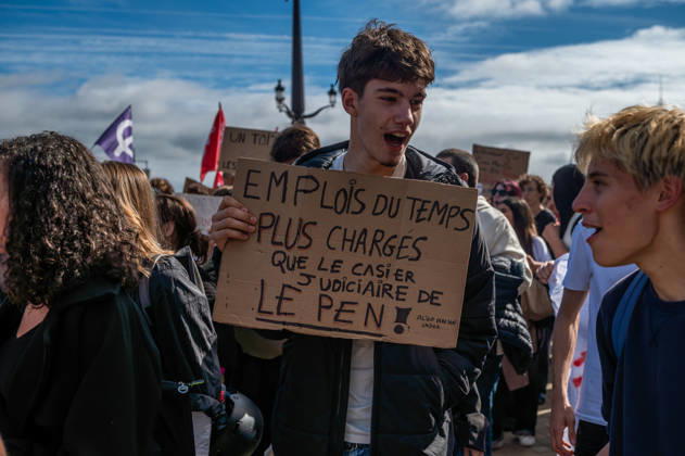 October 13, 2026, Bordeaux, Nouvelle-Aquitaine, France: High school students are protesting all over France, particularly here in Bordeaux. Their grievances are as follows: a shortage of staff, overcrowded class schedules, dilapidated infrastructure, a stressful college counseling process (career guidance), and deteriorating learning conditions. Bordeaux France - ZUMAh207 20261013_zip_h207_008 Copyright: xFabricexHebertx