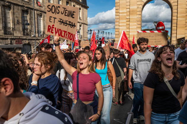 October 13, 2026, Bordeaux, Nouvelle-Aquitaine, France: High school students are protesting all over France, particularly here in Bordeaux. Their grievances are as follows: a shortage of staff, overcrowded class schedules, dilapidated infrastructure, a stressful college counseling process (career guidance), and deteriorating learning conditions. Bordeaux France - ZUMAh207 20261013_zip_h207_030 Copyright: xFabricexHebertx