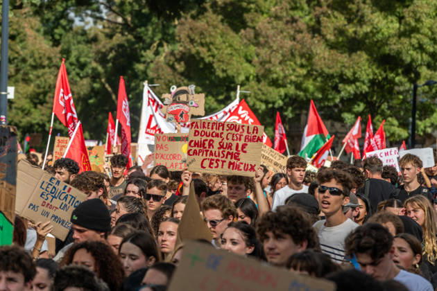 October 13, 2026, Bordeaux, Nouvelle-Aquitaine, France: High school students are protesting all over France, particularly here in Bordeaux. Their grievances are as follows: a shortage of staff, overcrowded class schedules, dilapidated infrastructure, a stressful college counseling process (career guidance), and deteriorating learning conditions. Bordeaux France - ZUMAh207 20261013_zip_h207_041 Copyright: xFabricexHebertx