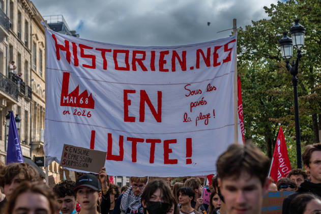 October 13, 2026, Bordeaux, Nouvelle-Aquitaine, France: High school students are protesting all over France, particularly here in Bordeaux. Their grievances are as follows: a shortage of staff, overcrowded class schedules, dilapidated infrastructure, a stressful college counseling process (career guidance), and deteriorating learning conditions. Bordeaux France - ZUMAh207 20261013_zip_h207_053 Copyright: xFabricexHebertx