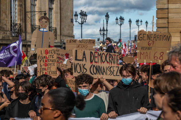 October 13, 2026, Bordeaux, Nouvelle-Aquitaine, France: High school students are protesting all over France, particularly here in Bordeaux. Their grievances are as follows: a shortage of staff, overcrowded class schedules, dilapidated infrastructure, a stressful college counseling process (career guidance), and deteriorating learning conditions. Bordeaux France - ZUMAh207 20261013_zip_h207_069 Copyright: xFabricexHebertx