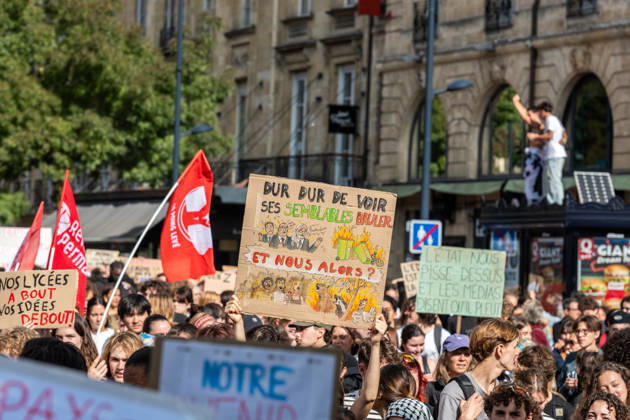October 13, 2026, Bordeaux, Nouvelle-Aquitaine, France: High school students are protesting all over France, particularly here in Bordeaux. Their grievances are as follows: a shortage of staff, overcrowded class schedules, dilapidated infrastructure, a stressful college counseling process (career guidance), and deteriorating learning conditions. Bordeaux France - ZUMAh207 20261013_zip_h207_095 Copyright: xFabricexHebertx