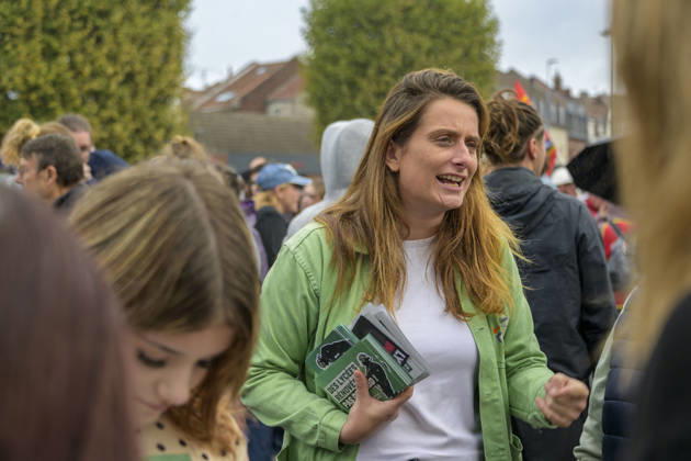 High School Students Demonstrate With Marine Tondelier In Lens - France Marine Tondelier, national secretary of the Europe Ecology The Greens party, participates in a high school student protest march in Lens, Pas de Calais, France on October 13, 2026. The demonstration involved students from local high schools accompanied by political figures, teachers, and union representatives. Photo by Blanquart C ANDBZ ABACAPRESS.COM Lens Hauts-de-France France  Copyright: xBlanquartxCh ANDBZ ABACAx