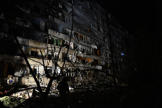 Ballistic missile strikes next to nine-story residential building in Desnianskyi district of Kyiv A nine-story residential building damaged in a Russian missile strike is seen in Kyiv’s Desnianskyi district, Ukraine, on October 14, 2026. Russia launched a massive ballistic missile attack on the capital. Three women were killed and 19 people were injured in the Desnianskyi district, including a seven-year-old girl. Apartments on the first through eighth floors of the building were also damaged, Credit:Oleksandr Klymenko Ukrinform Avalon Ukraine, Kyiv  Copyright: xOleksandrxKlymenkox xUkrinformx xAvalonx 1143212004
