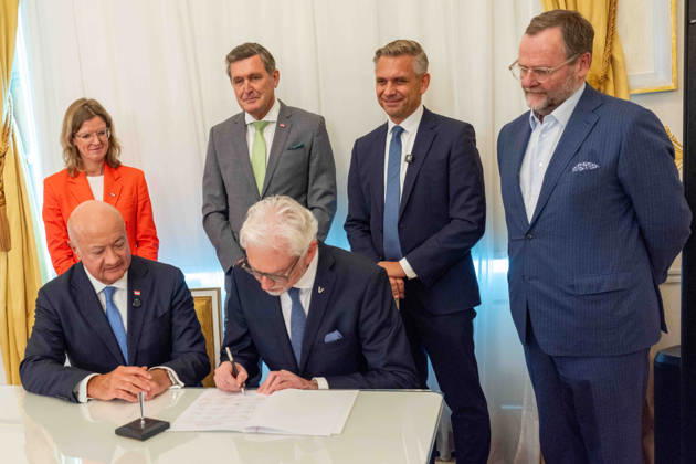 October 14, 2026: Press Conference on the Central Industrial Strategy—Federal Chancellor Christian Stocker (ÖVP), CEO Michael Strugl (Verbund), CFO Manuela Waldner (ÖBB),