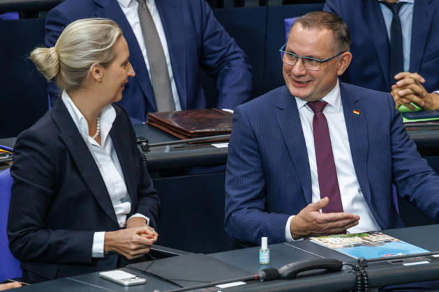 Bundestag: Alice Weidel and Tino Chrupalla of the AfD in the German Bundestag on October 14, 2026, in Berlin, Berlin, Berlin, Germany, Bundestag