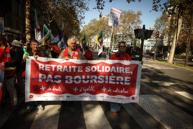 PENSION PROTEST Thomas Padilla MAXPPP Paris FRANCE October 14, 2026 PROTEST IN DEFENSE OF PENSIONS NEAR THE AGIRC ARRCO HEADQUARTERS—a demonstration called by the CGT trade union to demand that supplemental pensions be indexed to inflation following the 2026 freeze, between Place de la Bastille and the headquarters of the Agirc Arrco pension scheme, in Paris, on October 14, 2026, Paris, FRANCE  Copyright: xMAXPPPxThomasxPadillax TPA261014024 TPA261014024