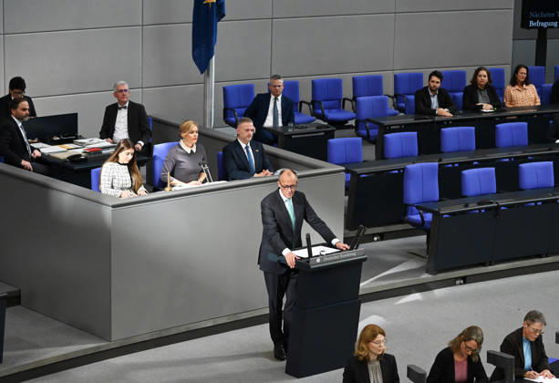 German Chancellor Friedrich Merz delivers government statement in Berlin ahead of EU Summit BERLIN, GERMANY – OCTOBER 14: German Chancellor Friedrich Merz delivers a government statement ahead of the upcoming meeting of the European Council in the Bundestag in Berlin, Germany, on October 14, 2026. Volodymyr Sindieiev Anadolu Berlin Germany. Editorial use only. Please get in touch for any other usage.  Copyright: x2026xAnadoluxVolodymyrxSindieievx