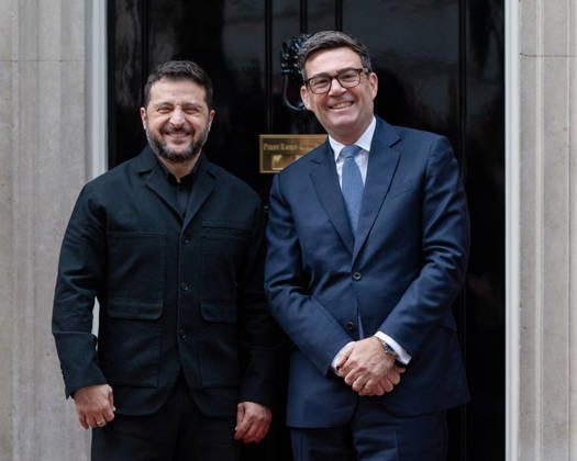 October 14, 2026, London, England, United Kingdom: British Prime Minister Andy BURNHAM welcomes Ukrainian President Volodymyr ZELENSKYY outside 10 Downing Street in London, United Kingdom, ahead of their meeting to discuss support for Ukraine. London United Kingdom  - ZUMAk172 20261014_zip_k172_074 Copyright: xThomasxKrychx