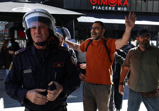 October 14, 2026, Tirana, Tirana, Albania: Arlind Qorri, leader of Movement Together (Levizja Bashke), a left-wing political party, gesture during a students protest in front of Education Ministry in Tirana, Albania, on 14 October, 2026. Students are in the second day of their protest calling for better education conditions and the resignation of Prime Minister Edi Rama. Movement Together (Levizja Bashke) was founded in 2022 by the political group Organizata Politike (Political Organisation) after 12 years of activism in social struggles and in solidarity with workers, students and citizens.....Students throw stones to police in front of Education Ministry in Tirana, Albania, on October 14, 2026. Students are in the second day of their prot - ZUMAb266 20261014_zip_b266_003 Copyright: xArmandoxBabanix