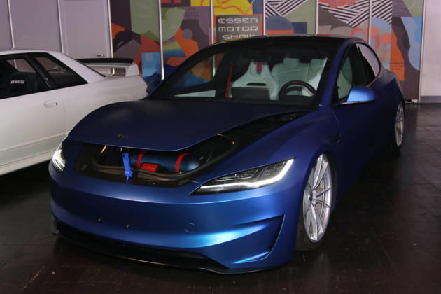 Customized Tesla Model 3 Performance Highland with 460 PS, built in 2024, Media event: Carwalk at the Essen Motor Show on October 14, 2026, at Messe Essen in the run-up to the Essen Motor Show 2026 (November 28, 2026 – December 6, 2026), EMS Preview on November 27, 2026; special exhibition tuningXperience