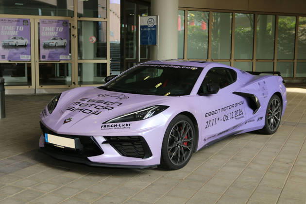 Chevrolet Corvette C8 with Essen Motor Show wrap; media event Carwalk for the Essen Motor Show on October 14, 2026, at Messe Essen in the lead-up to the Essen Motor Show 2026 (November 28, 2026 – June 12, 2026), EMS Preview November 27, 2026