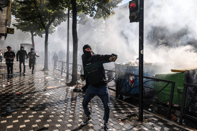 October 14, 2026, Tirana, Tirana, Albania: A protester throw a stone against police during a students protest in front of Education Ministry in Tirana, Albania, on 14 October, 2026. Students are in the second day of their protest calling for better education conditions and the resignation of Prime Minister Edi Rama. Tirana Albania  - ZUMAb266 20261014_zip_b266_004 Copyright: xArmandoxBabanix