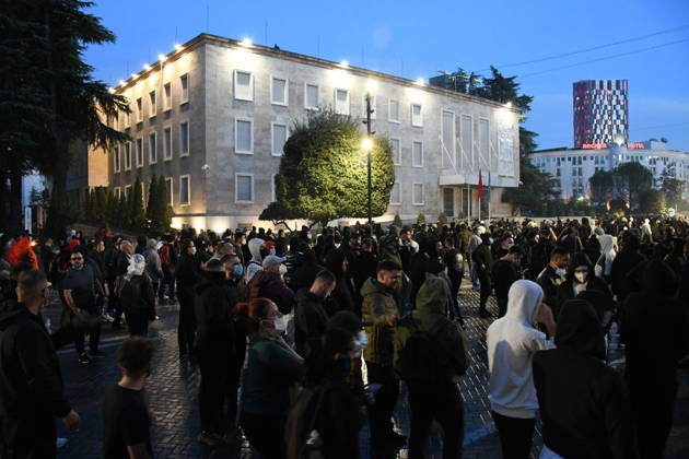 Student protest turns violent outside Education Ministry in Tirana TIRANA, ALBANIA - OCTOBER 14: Demonstrators gather outside Albania s Education Ministry during a protest demanding better university conditions, on October 14, 2026 in Tirana, Albania. Students and other participants threw Molotov cocktails and stones at the ministry building and security forces, while some trash containers were set on fire. Police used water cannon and tear gas to disperse the crowd, and several protesters were injured during the clashes. Olsi Shehu Anadolu Tirana Albania. Editorial use only. Please get in touch for any other usage.  Copyright: x2026xAnadoluxOlsixShehux