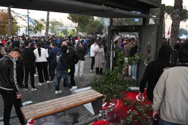 Student protest turns violent outside Education Ministry in Tirana TIRANA, ALBANIA - OCTOBER 14: Demonstrators gather outside Albania s Education Ministry during a protest demanding better university conditions, on October 14, 2026 in Tirana, Albania. Students and other participants threw Molotov cocktails and stones at the ministry building and security forces, while some trash containers were set on fire. Police used water cannon and tear gas to disperse the crowd, and several protesters were injured during the clashes. Olsi Shehu Anadolu Tirana Albania. Editorial use only. Please get in touch for any other usage.  Copyright: x2026xAnadoluxOlsixShehux