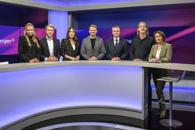 Pictured, from left: Nena Brockhaus, journalist; Markus Preiß, head of the ARD Berlin studio; Anja Kohl, ARD host and economic expert; Tim Klüssendorf, SPD Secretary-General; Thorsten Frei, CDU Union parliamentary group leader; Richard David Precht, philosopher; Sandra Maischberge Copyright: HMBxMedia UwexKoch