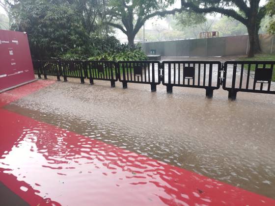 RECORD DATE NOT STATED Temporary blocks SPFW entrance Sao Paulo (SP), 10 14 2026 - Weather Rain SPFW - The storm that hit the city of Sao Paulo on Wednesday afternoon caused flooding at the entrance to Pacubra in Ibirapuera Park, where Sao Paulo Fashion Week takes place. Guest entry was interrupted for about an hour.(Foto: Leandro Chemalle Thenews2 imago images) Temporary blocks SPFW entrance  Copyright: xLeandroxChemallex