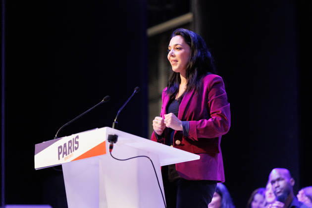 October 14, 2026: On Wednesday, October 14th at 7 p.m., La France Insoumise held a large public meeting at the Olympe de Gouges hall in support of Jean-Luc MÃ lenchon s presidential candidacy. Sophia Chikirou attended the meeting. - ZUMAs287 20261014_zip_s287_016 Copyright: xSadakxSouicix
