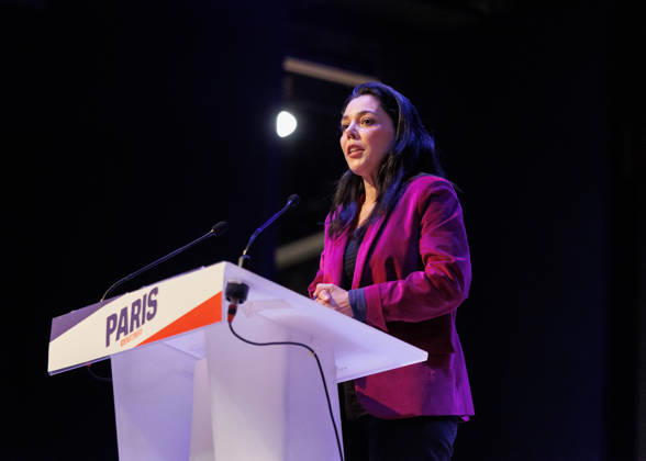 October 14, 2026: On Wednesday, October 14th at 7 p.m., La France Insoumise held a large public meeting at the Olympe de Gouges hall in support of Jean-Luc MÃ lenchon s presidential candidacy. Sophia Chikirou attended the meeting. - ZUMAs287 20261014_zip_s287_017 Copyright: xSadakxSouicix