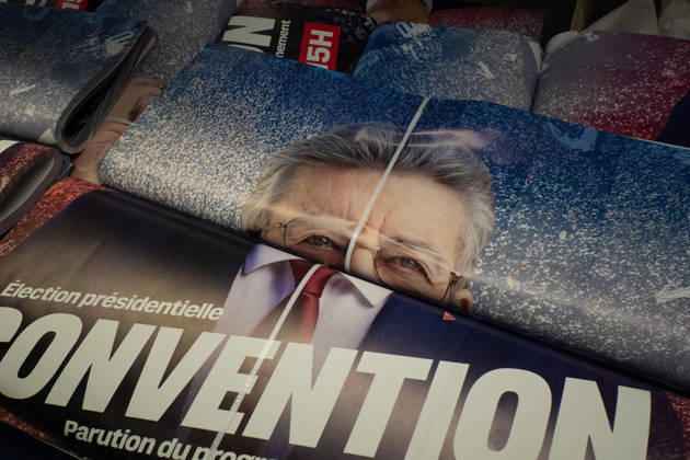 October 14, 2026: This Wednesday, October 14th, at 7:00 PM, La France Insoumise organized a large public meeting at the Salle Olympe de Gouges in support of Jean-Luc MÃ lenchon s presidential candidacy. Louis Boyard, Manon Aubry, Assa TraorÃ , Sophia Chikirou, Daniele Obono, and Sarah Legrain participated. - ZUMAs287 20261014_zip_s287_022 Copyright: xSadakxSouicix