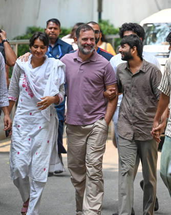 NEW DELHI, INDIA - OCTOBER 14: LoP Lok Sabha Rahul Gandhi with the NSUI protesters who were beaten in yesterday s protest share their experiences during a media interaction at 10 Janpath on October 14, 2026 in New Delhi, India. (Photo by Vipin Kumar Hindustan Times) LoP Rahul Gandhi Address Press Conference On Alleged Use Of Force Against NSUI Workers During Protest
