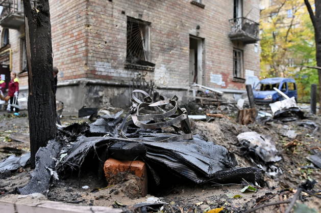 Aftermath Of A Russian Drone Attack In Kyiv, 15 Oct 2026 Debris from a Geran-5 jet-powered drone lies in front of a damaged residential building in Kyiv, Ukraine, on October 15, 2026, following a Russian strike. Kyiv Ukraine  Copyright: xOleksandrxGusevx originalFilename: gusev-notitle261015_npRkn.jpg