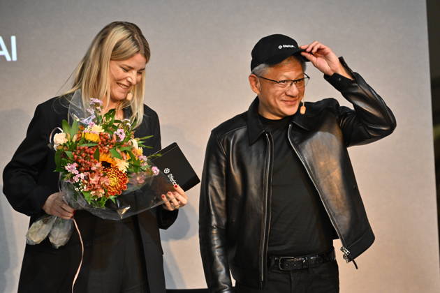 STOCKHOLM, SWEDEN 20261015 Jenny Nordlöw, CEO of Sferical AI, and Jensen Huang, CEO of Nvidia, at the Sferical One event at Eric Ericsonhallen on Thursday STOCKHOLM, SWEDEN x10040x  Copyright: xAndersxWiklund TTx SFERICAL ONE NVIDIA fY8X4EXo4BE