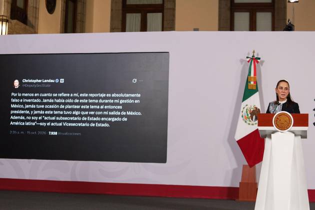 October 15, 2026: TO-45477- Ciudad de M& xe9;xico. 2026-10 -15. Claudia Sheinbaum Pardo, President of Mexico, during the daily morning press conference in the Treasury Room of the National Palace in Mexico City Alejandro God& xcd;nez Clasos.com.mx  - ZUMAcs4_ 20261015_faa_cs4_023 Copyright: xAlejandroxGod& Xed;Nezx